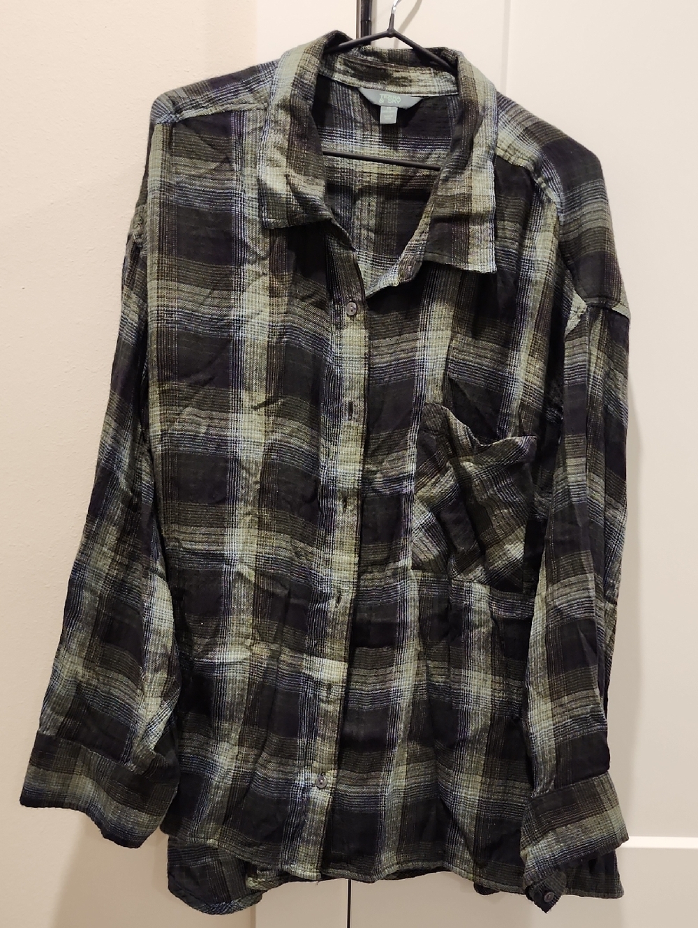 Terra & Sky Black and Olive Plaid Shirt